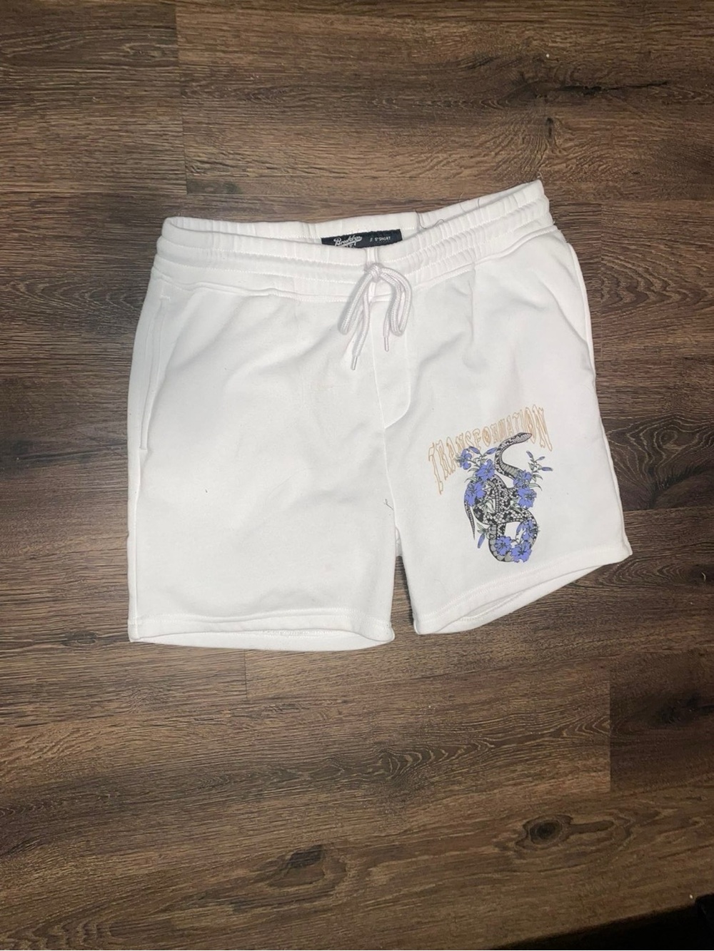 Men's White Floral Graphic Drawstring Athletic Shorts